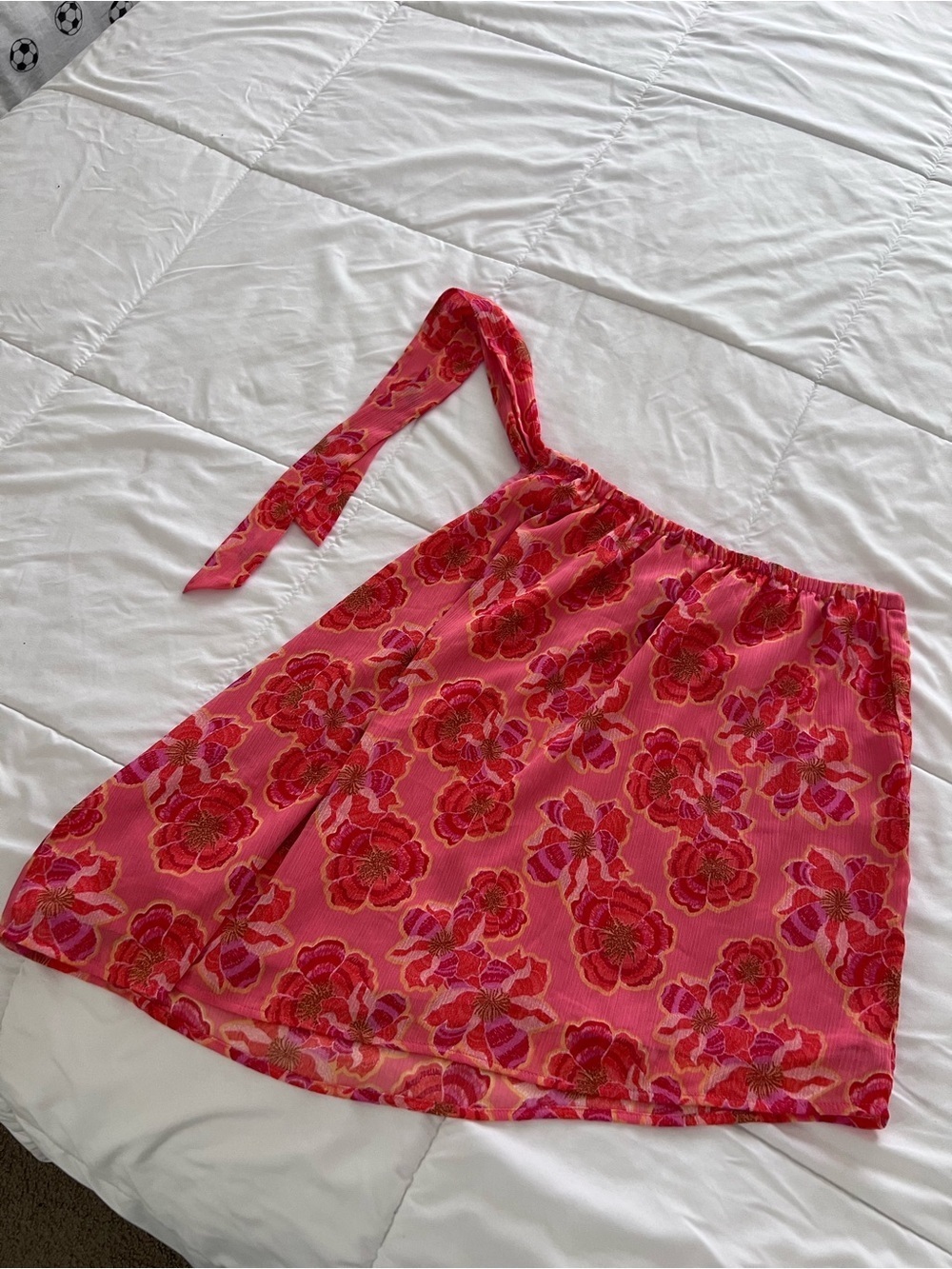 LOFT Coral Pink Floral One-Shoulder Tie-Shoulder Top size M - Picture 3 of 10